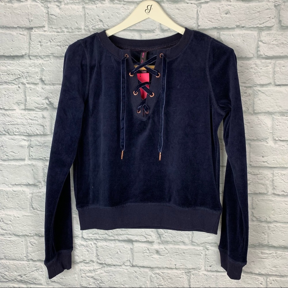 Betsey Johnson Performance Lace Up Velour Yoga Pullover